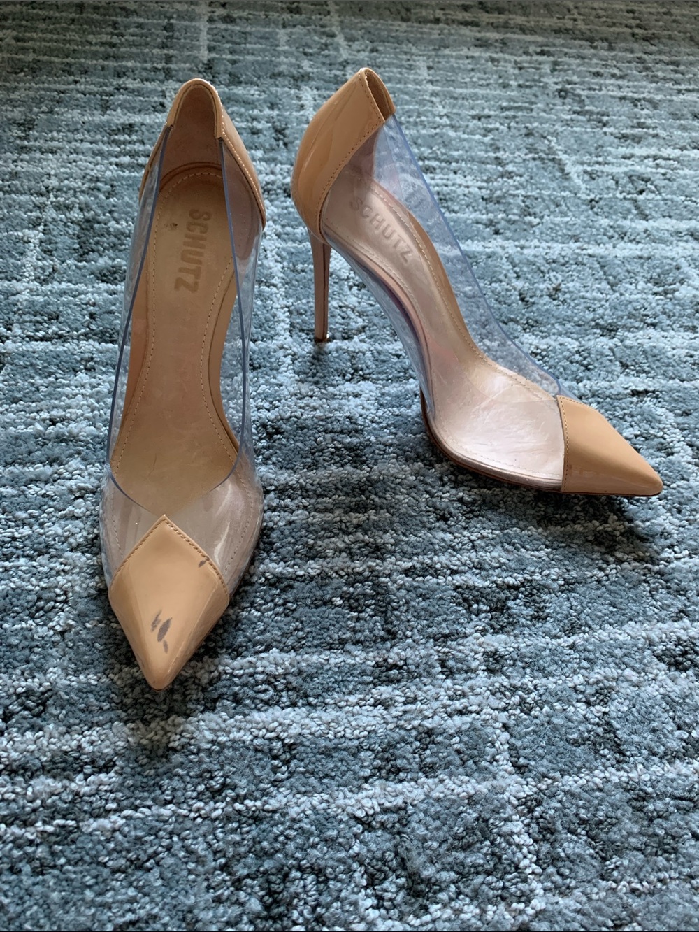 SCHUTZ Nude Patent Pointed-Toe Clear Panel Stiletto